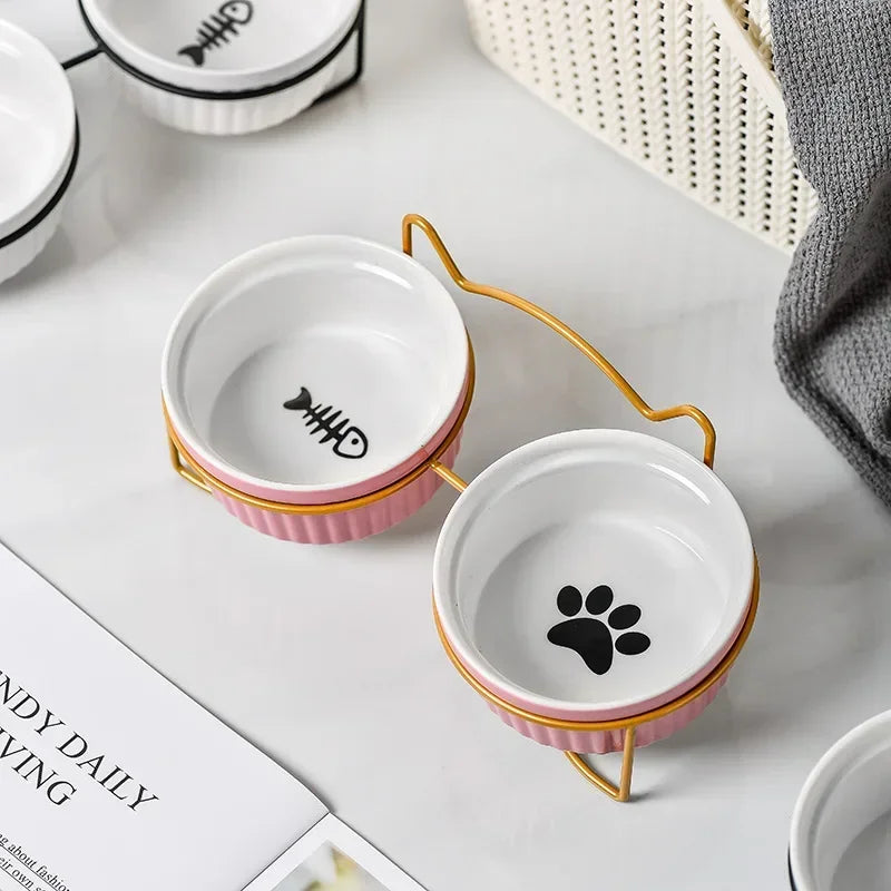 Single Or Double Tilt Bowl Ceramic Bowl for Dog Cat Puppy Kitten Elevated Food Feeder Drinker Pet Water Bowl Pet Supplies