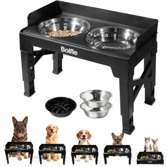 Elevated Dog Bowls for Small Medium Large Dogs 5 Adjustable Heights, 2-in-1 Raised Dog Feeder with 2 Stainless Steel Bowls and
