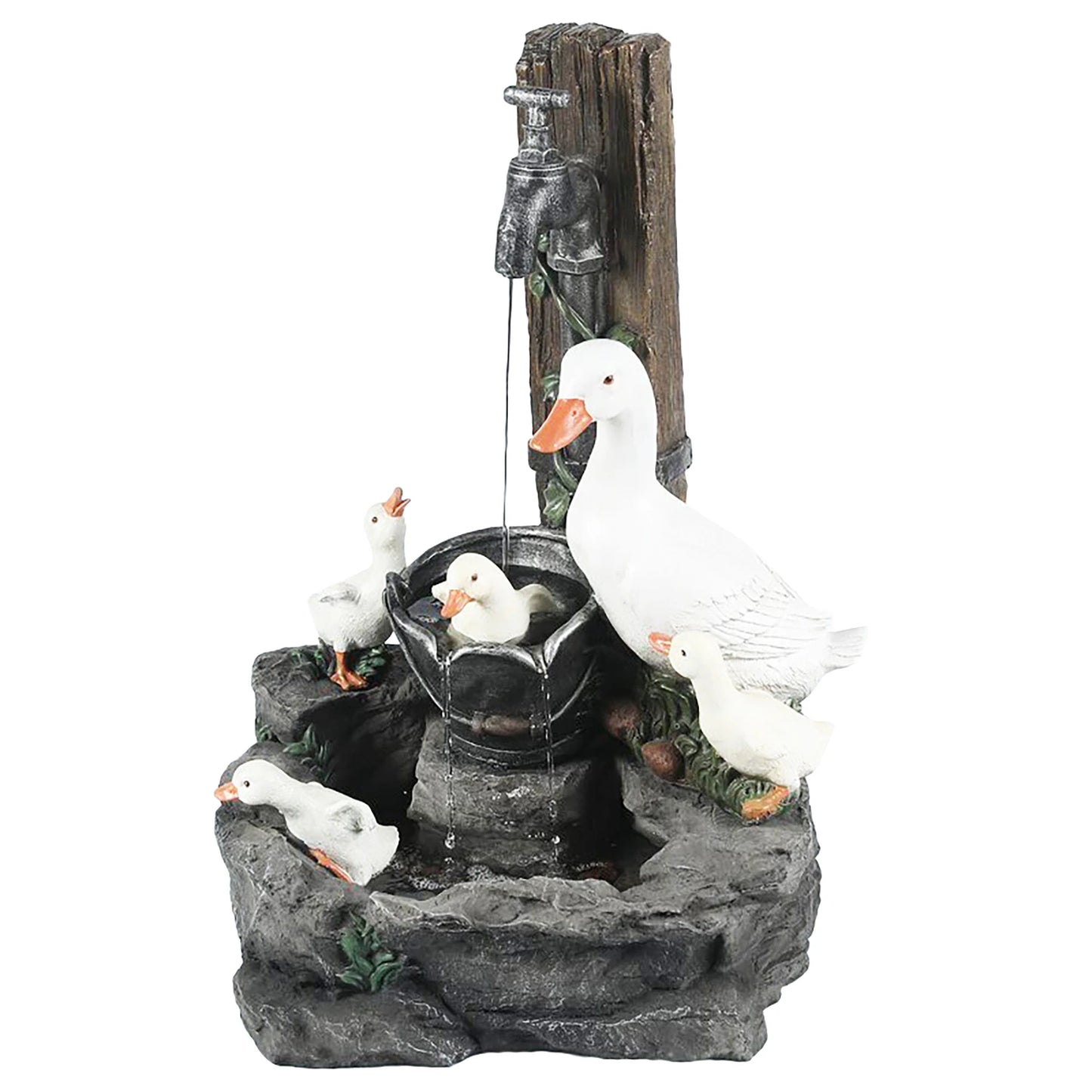 Duck /Squirrel Fountain Ornament Water Fountain Duck Statue Landscaping Decor with Light Water Fountain Squirrel Statue for Lawn