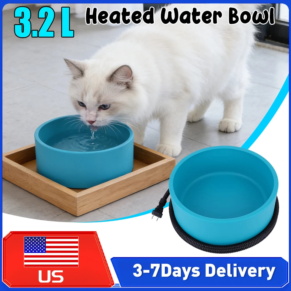 3.2L/108 Oz Heated Pet Water Bowl Anti-Freeze Outdoor Heated Dog Dish Winter Bowl for Dogs Cats Chicken Duck Rabbits Squirrels ﻿