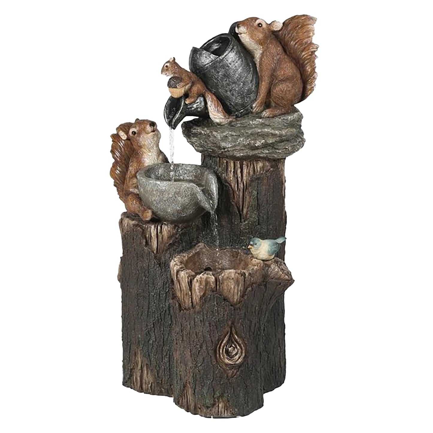 Duck /Squirrel Fountain Ornament Water Fountain Duck Statue Landscaping Decor with Light Water Fountain Squirrel Statue for Lawn