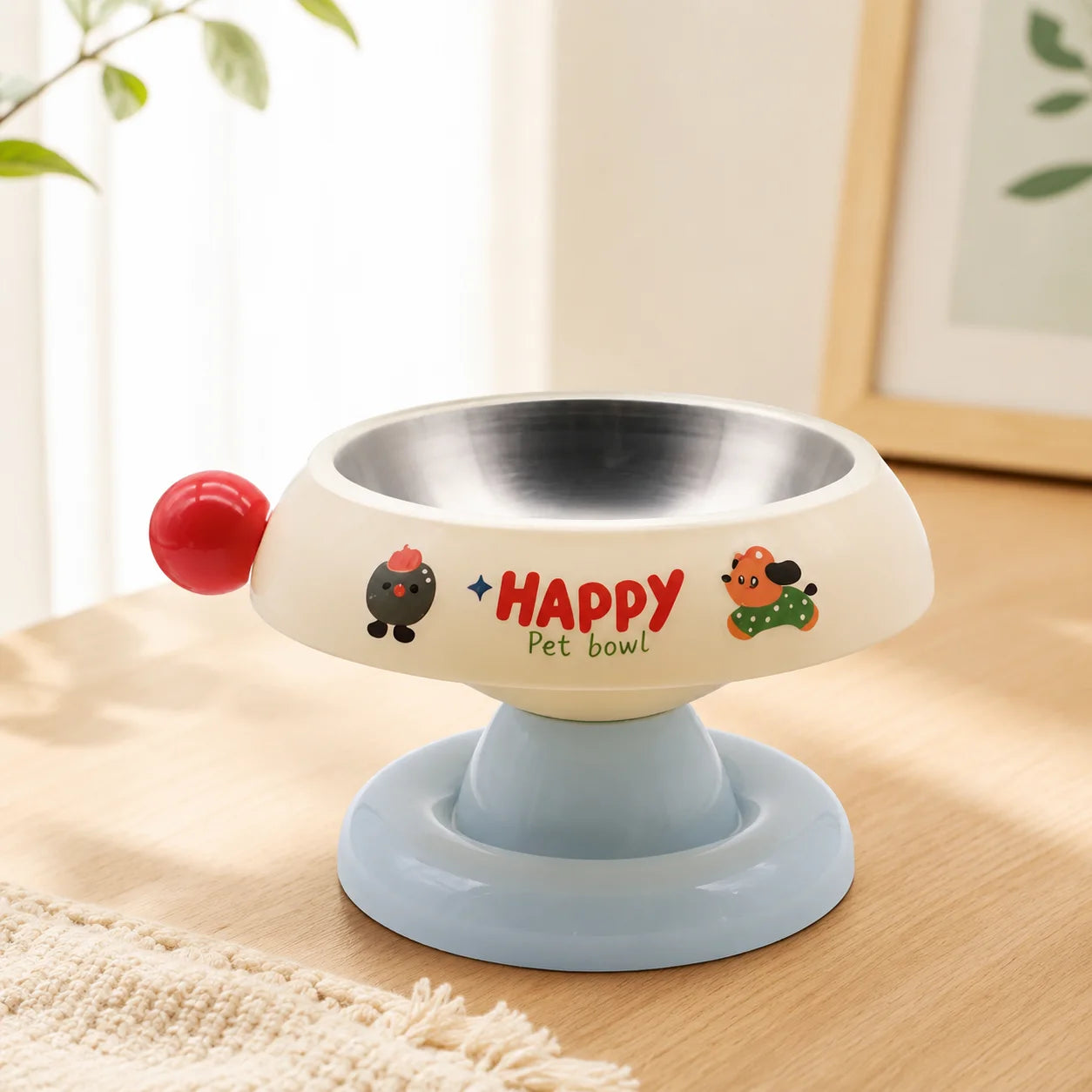 Stainless Steel Elevated Cat Dog Bowl Detachable Anti-Tip Pet Feeding Bowl Cute Food Water Bowl with Neck Support