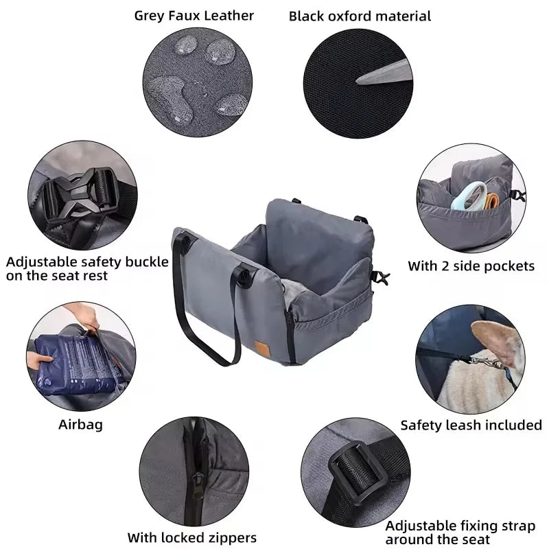 Dog Car Seat with Safety Belt Airbag Four Season Universal Pet Ooster Nest Cushion Washable Dog Cat Sofa Bedding Travel Mattress