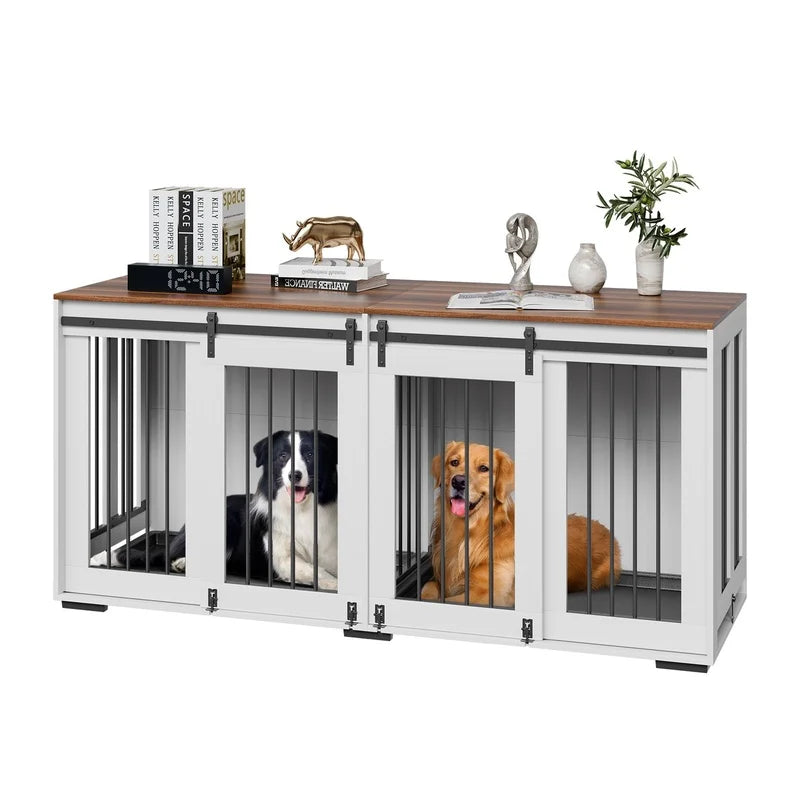 72-inch Wooden Dog Crate with Tray, Heavy Duty Indoor Kennel