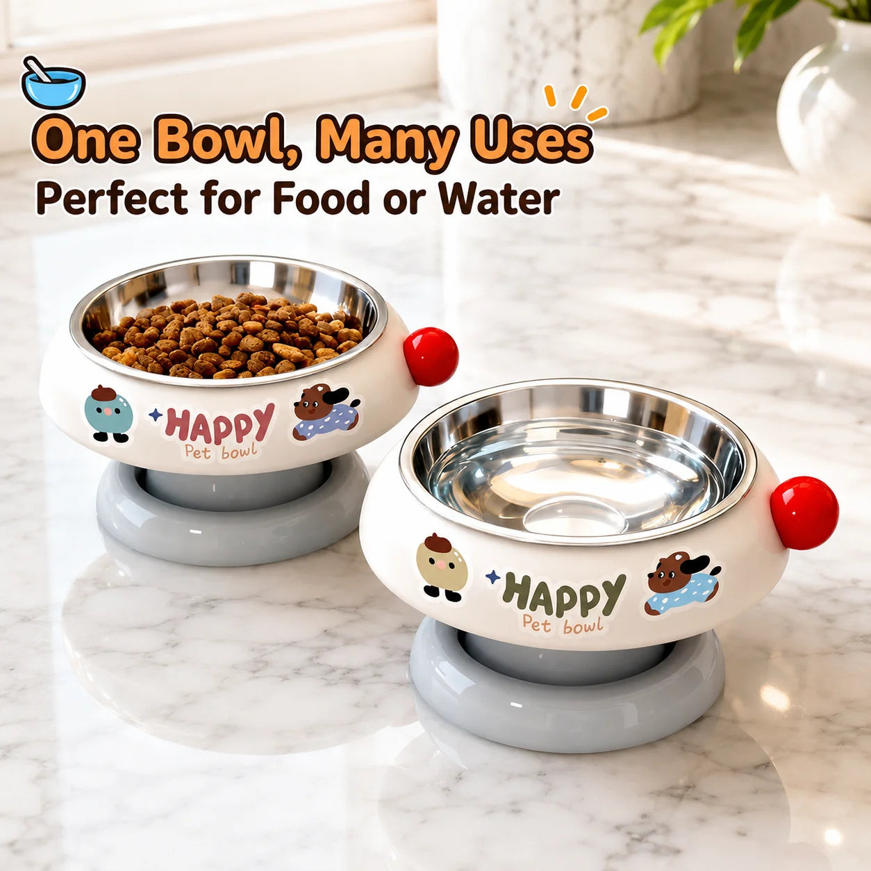 Stainless Steel Elevated Cat Dog Bowl Detachable Anti-Tip Pet Feeding Bowl Cute Food Water Bowl with Neck Support