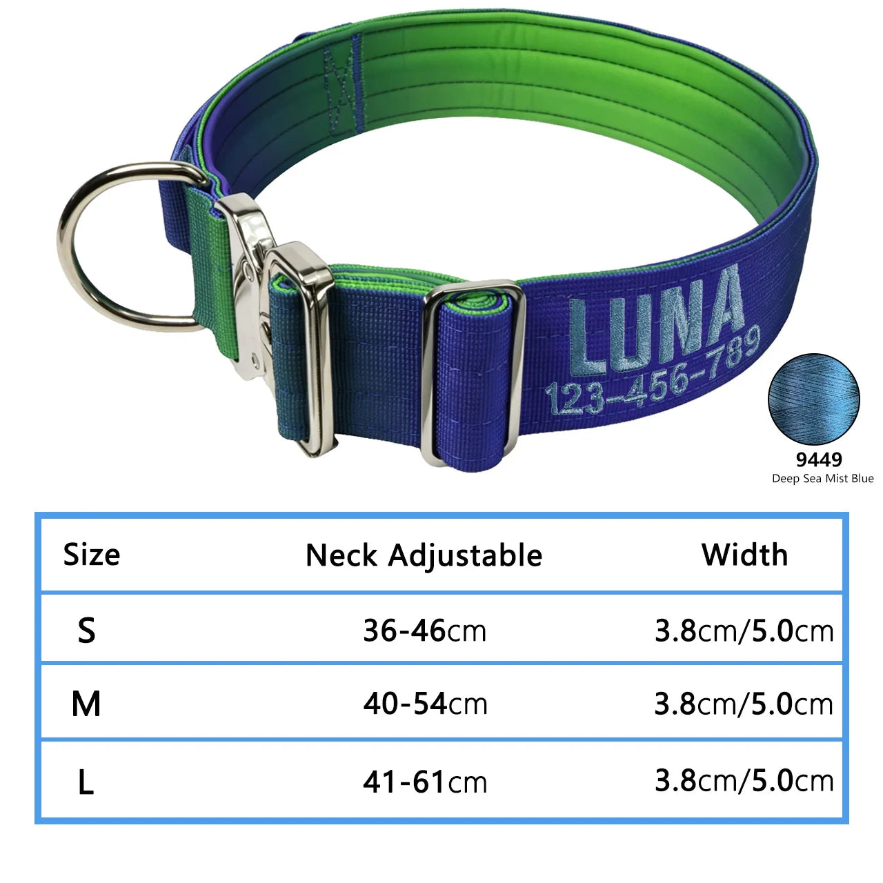 Custom Dog Collar Gradient 12 Colors, Name Number Engraved Knitted Heavy Duty, Adjustable No Pull Anti-Lost Pet Collar Large
