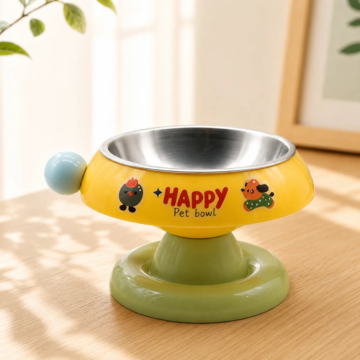 Stainless Steel Elevated Cat Dog Bowl Detachable Anti-Tip Pet Feeding Bowl Cute Food Water Bowl with Neck Support