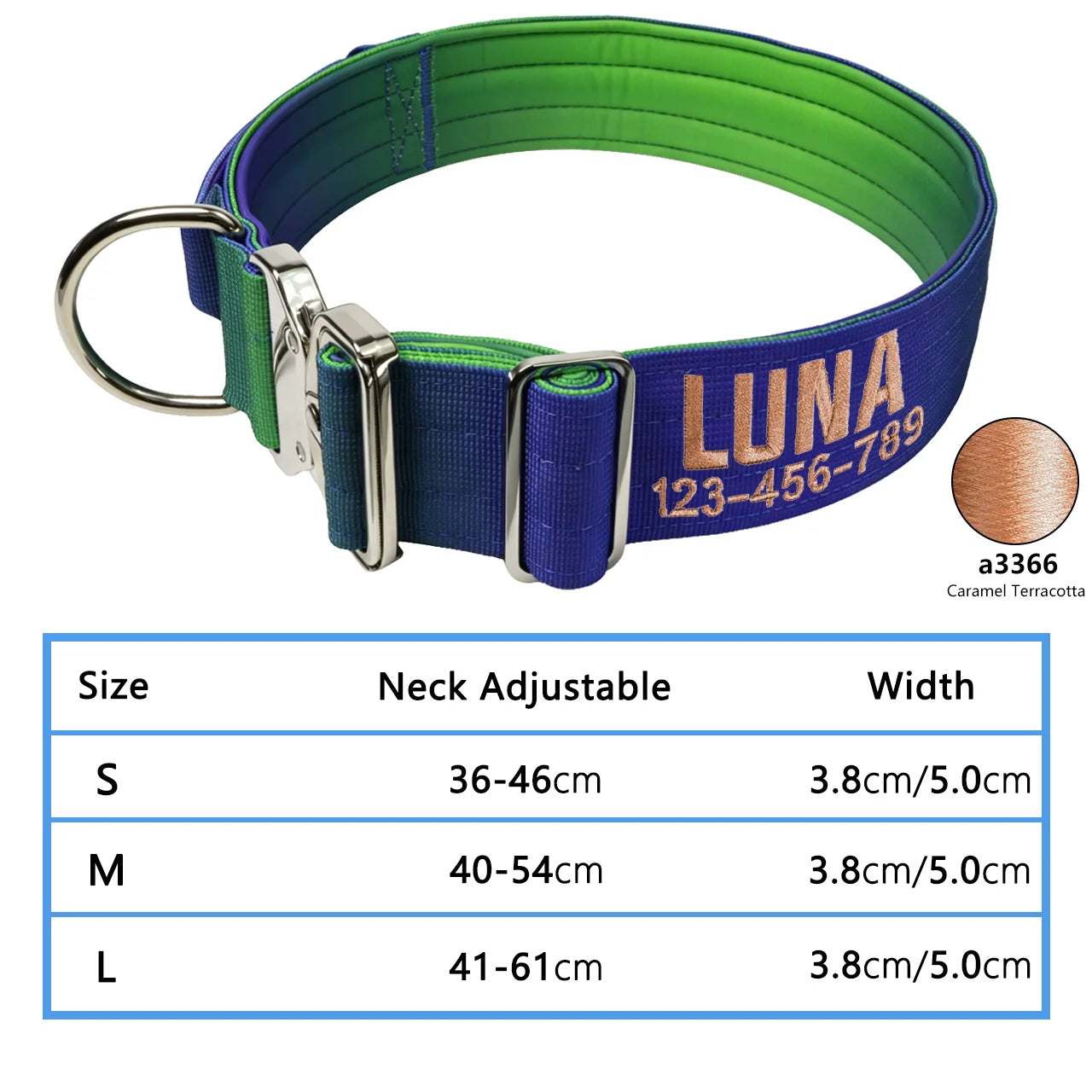 Custom Dog Collar Gradient 12 Colors, Name Number Engraved Knitted Heavy Duty, Adjustable No Pull Anti-Lost Pet Collar Large