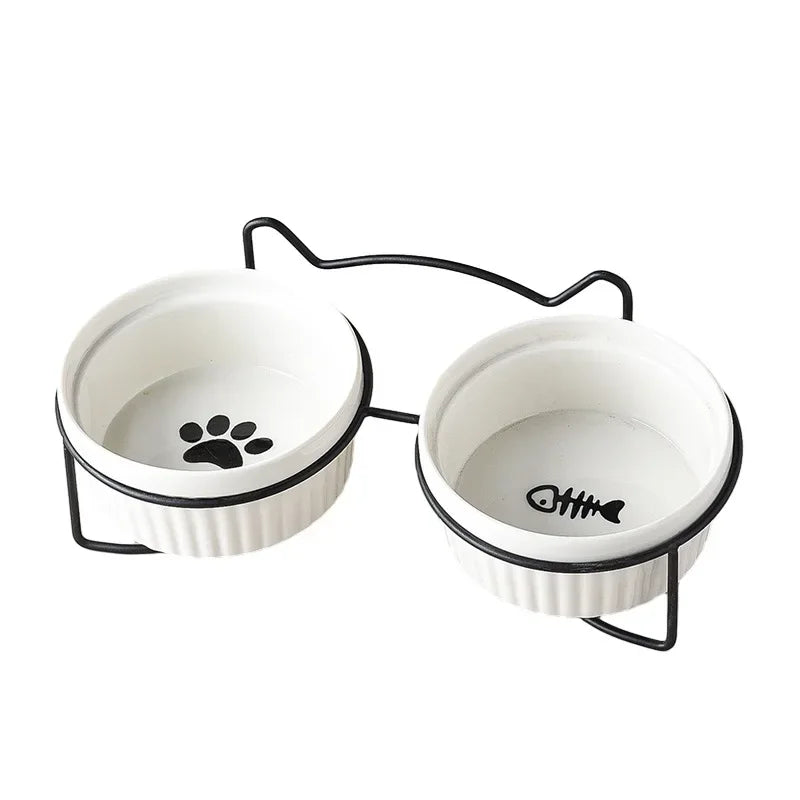 Single Or Double Tilt Bowl Ceramic Bowl for Dog Cat Puppy Kitten Elevated Food Feeder Drinker Pet Water Bowl Pet Supplies
