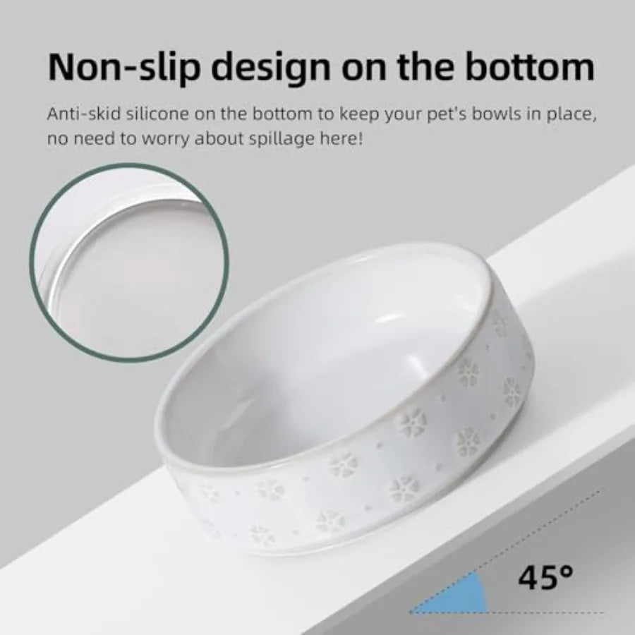 6.1" Elevated Dog Bowls Ceramic Raised Dog Bowl with Non-Slip Stand Acacia Wood Two Height Options, Dog Food and Water Bowl for
