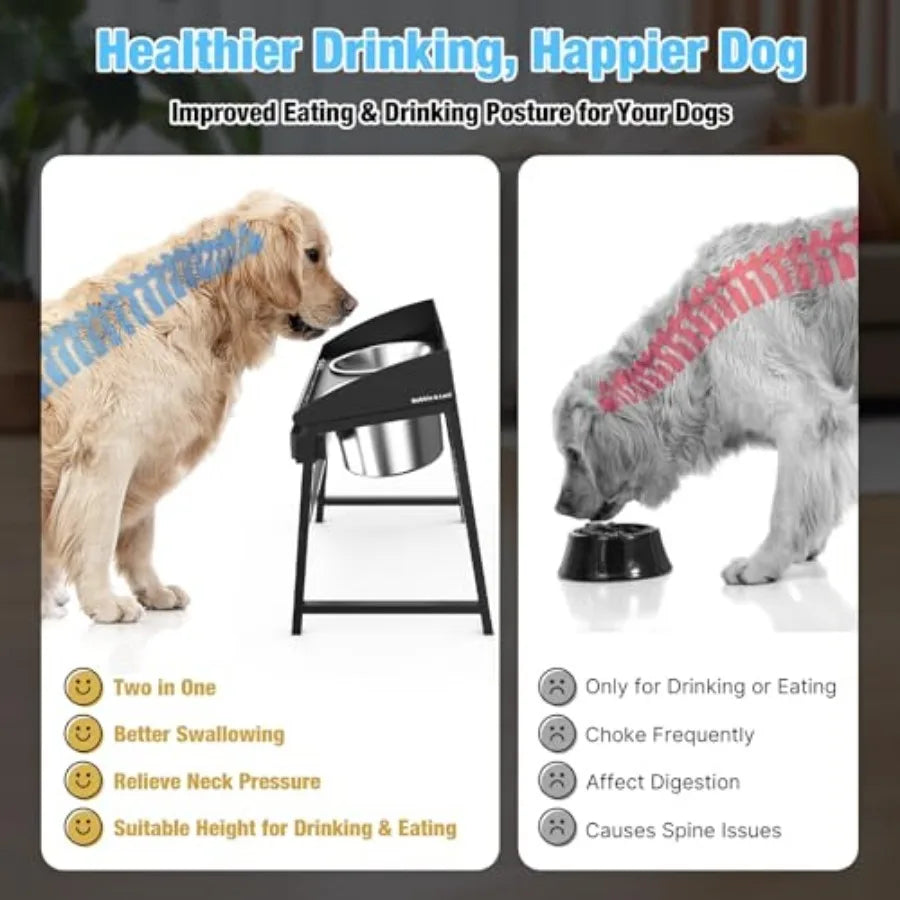 Spill Proof Tilted Elevated Dog Bowls for Large Breed 15" Tall Raised Dog Bowl with Stand Stainless Steel Dog Food Bowl and Wat