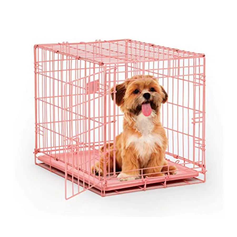24-Inch Fashion iCrate for Small Breeds 12-20 lbs Single Door Folding Dog Crate with Divider Panel Leak-Proof Tray and Secure L