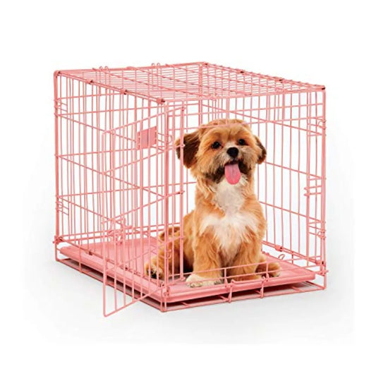 24-Inch Fashion iCrate for Small Breeds 12-20 lbs Single Door Folding Dog Crate with Divider Panel Leak-Proof Tray and Secure L