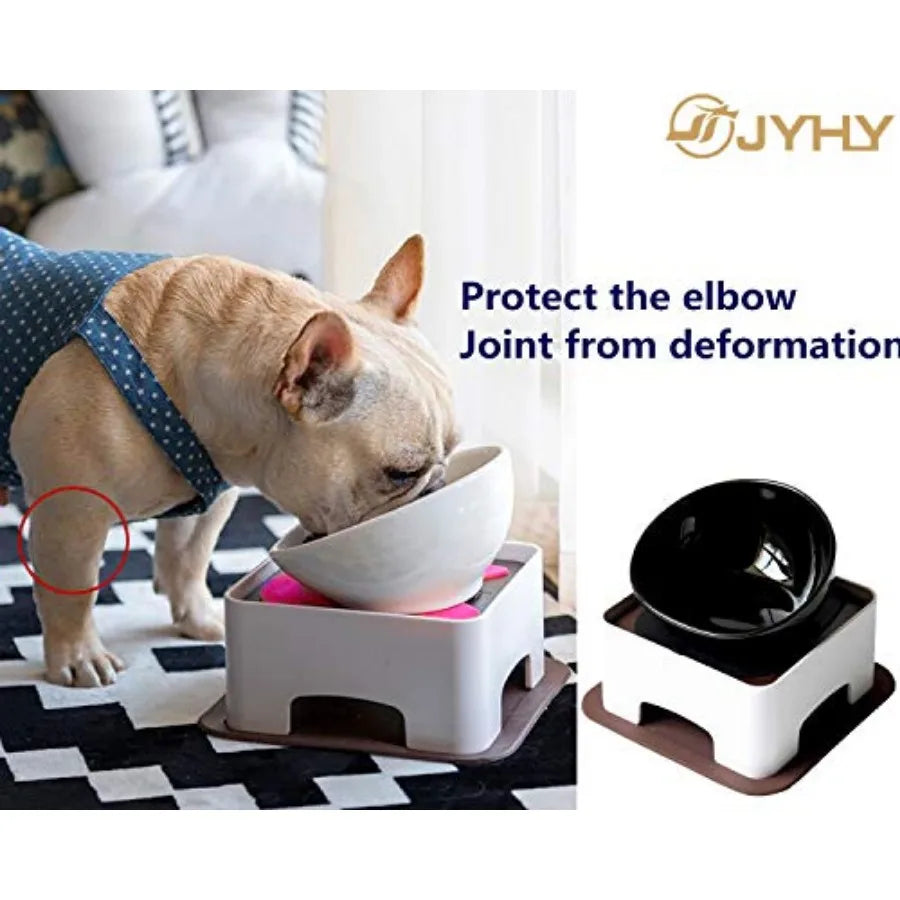 Bulldog Bowl Ceramic Dog Food Bowl - Dog Cat Dish Wide Mouth Dog Bowl Pet Sterile Tilted Pet Feeder with Anti-Skid Rubber Mat M