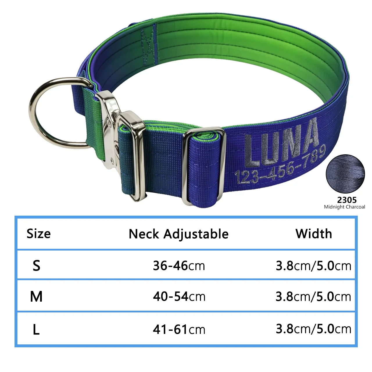 Custom Dog Collar Gradient 12 Colors, Name Number Engraved Knitted Heavy Duty, Adjustable No Pull Anti-Lost Pet Collar Large