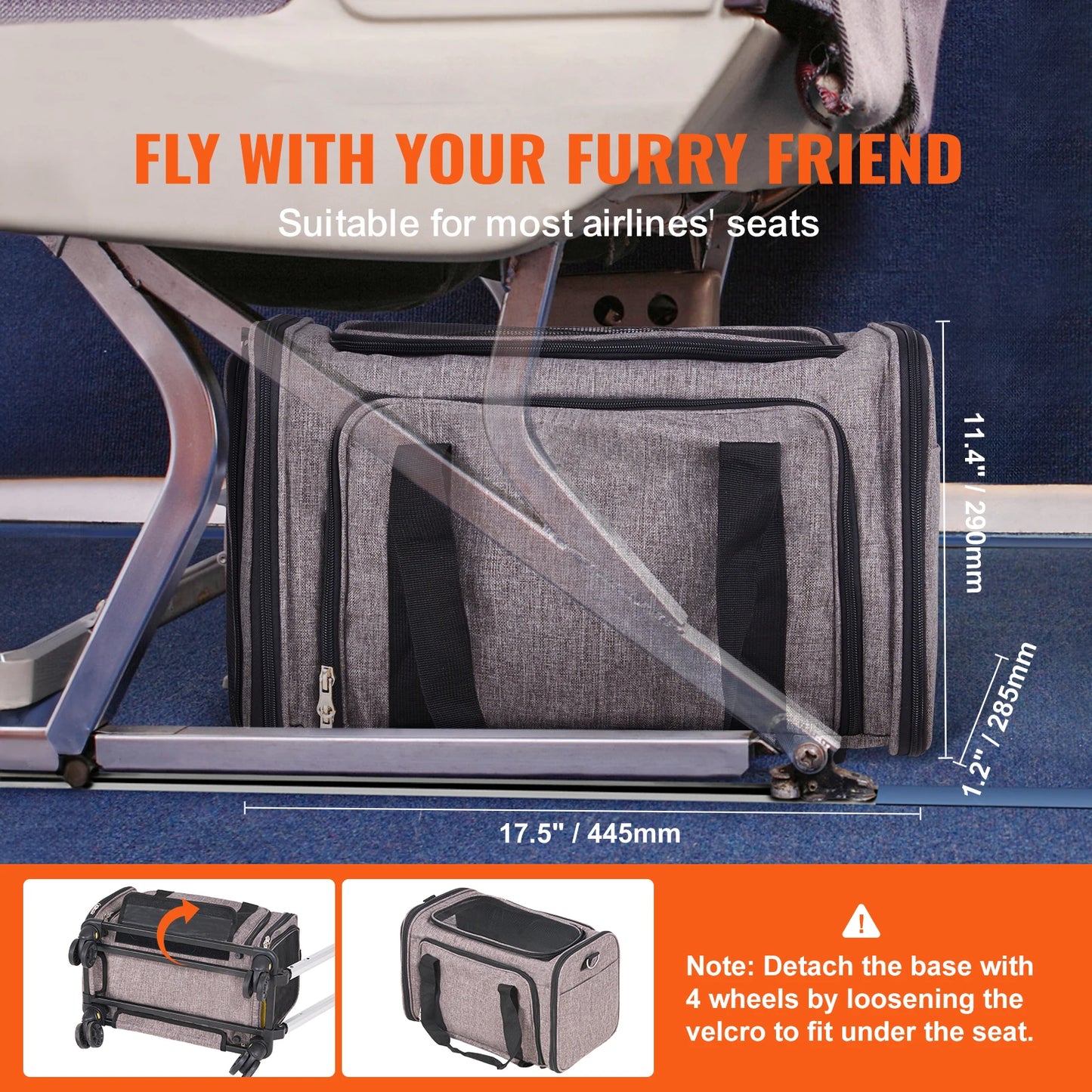 SucceBuy Pet Cat Carrier Breathable Outgoing Dog Carry Backpack with Telescopic Handle Wheels and Shoulder Strap for Travel Trip