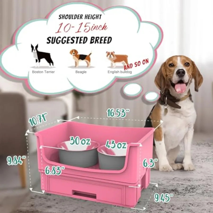 Mess Proof Dog Bowls No Mess Dog Food and Water Bowl Set No Spill Pet Feeder with 2 Stainless Steel Bowls for Dogs