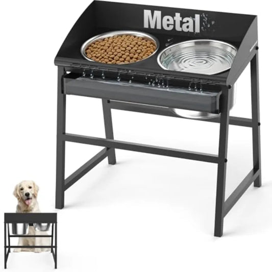 Spill Proof Tilted Elevated Dog Bowls for Large Breed 15" Tall Raised Dog Bowl with Stand Stainless Steel Dog Food Bowl and Wat