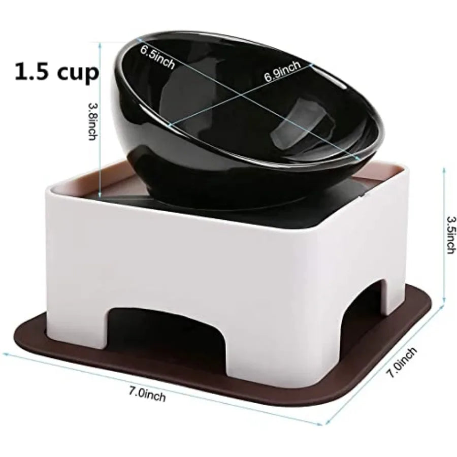 Bulldog Bowl Ceramic Dog Food Bowl - Dog Cat Dish Wide Mouth Dog Bowl Pet Sterile Tilted Pet Feeder with Anti-Skid Rubber Mat M