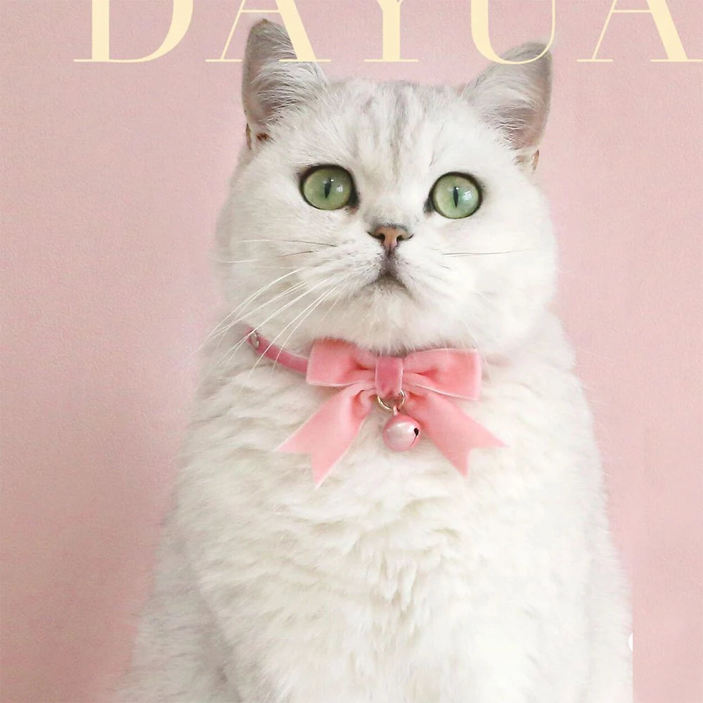 Cute Cats Collar Kitten Fairy Pink Lace Bow Hanging Pearl Pet Collar Cat Dog Bow Tie Jewelry Satin Rhinestone Puppy Collar