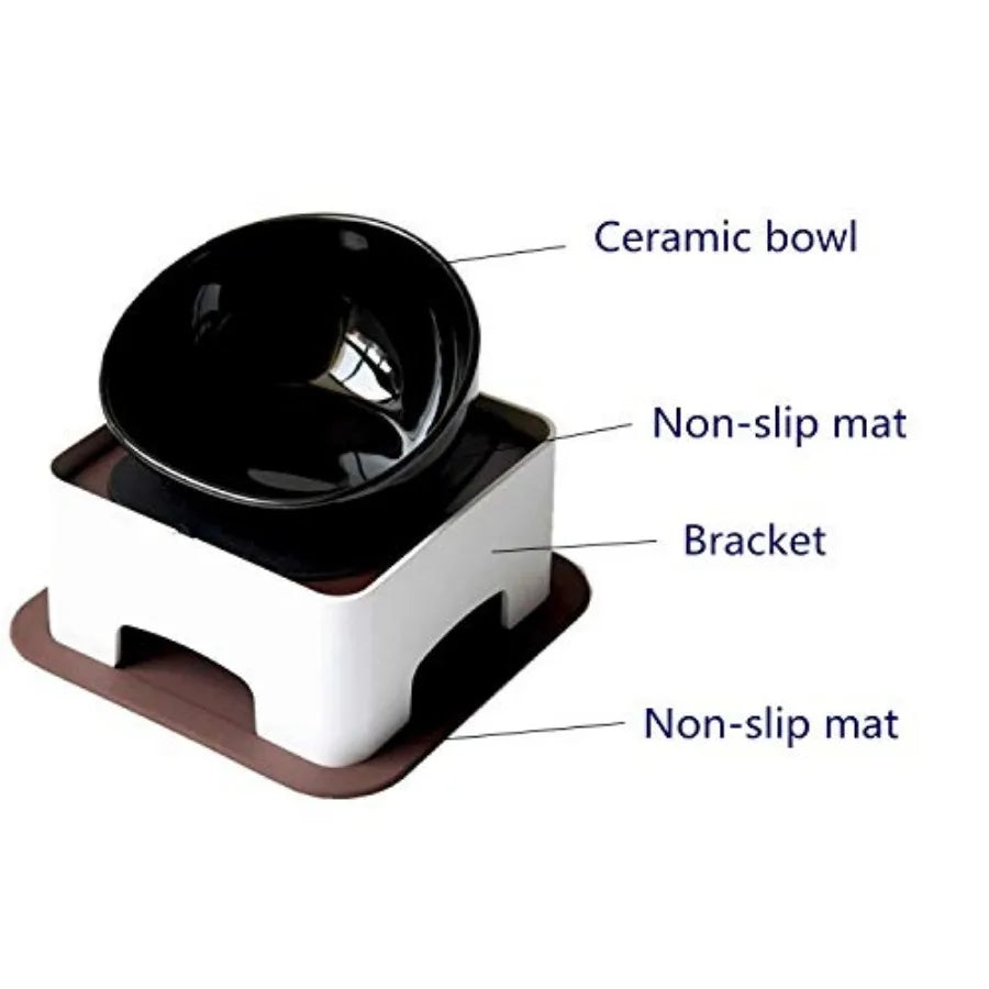 Bulldog Bowl Ceramic Dog Food Bowl - Dog Cat Dish Wide Mouth Dog Bowl Pet Sterile Tilted Pet Feeder with Anti-Skid Rubber Mat M