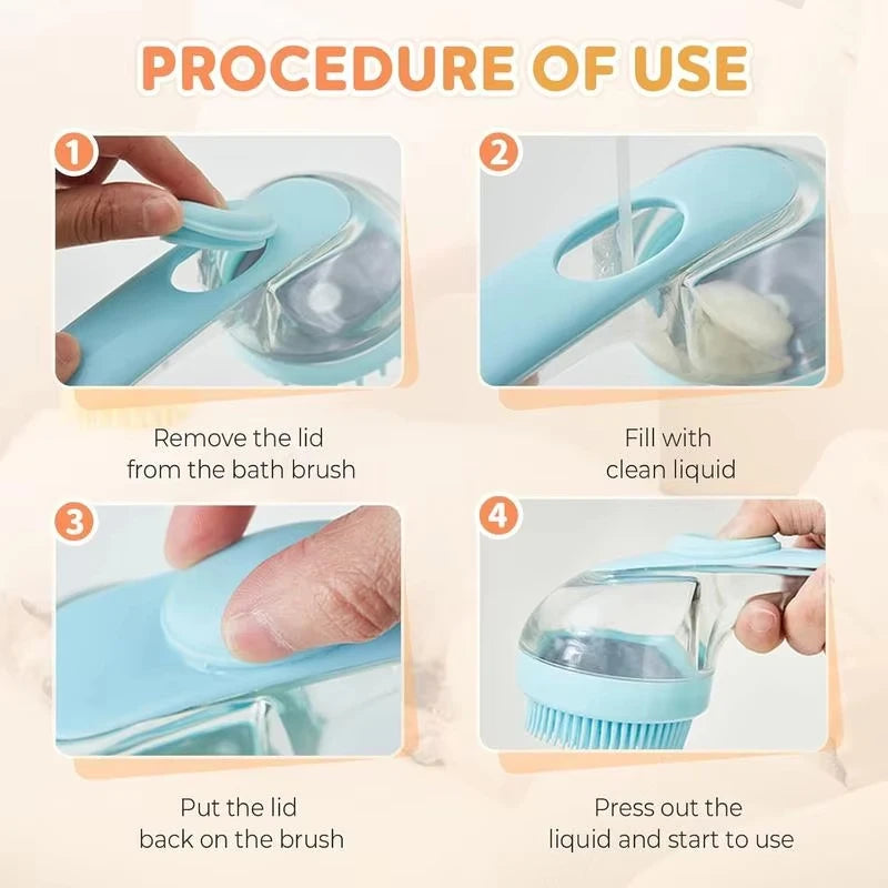 1pc Pet Bath Brush Soft Silicone Long Handle With Shampoo Dispenser Gentle Massage for Grooming and Cleaning Fur And Hair