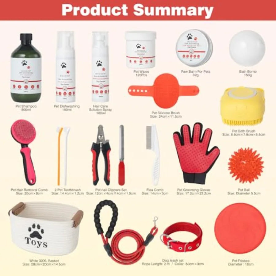 XXXL 20 Pieces Dog Gift Basket for Dogs Pet Spa Gift Set with Shower Gel Shampoo Toys Plush Rubber Rope Training Toys Birthday