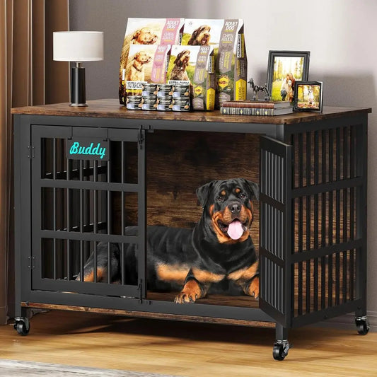 48"/42"/33" Dog Crate urniture with Name Tag, Heavy Duty Dog Kennel Indoor or Large Dogs, Ese-Proo and Chew-Proo Dog Cage or hig