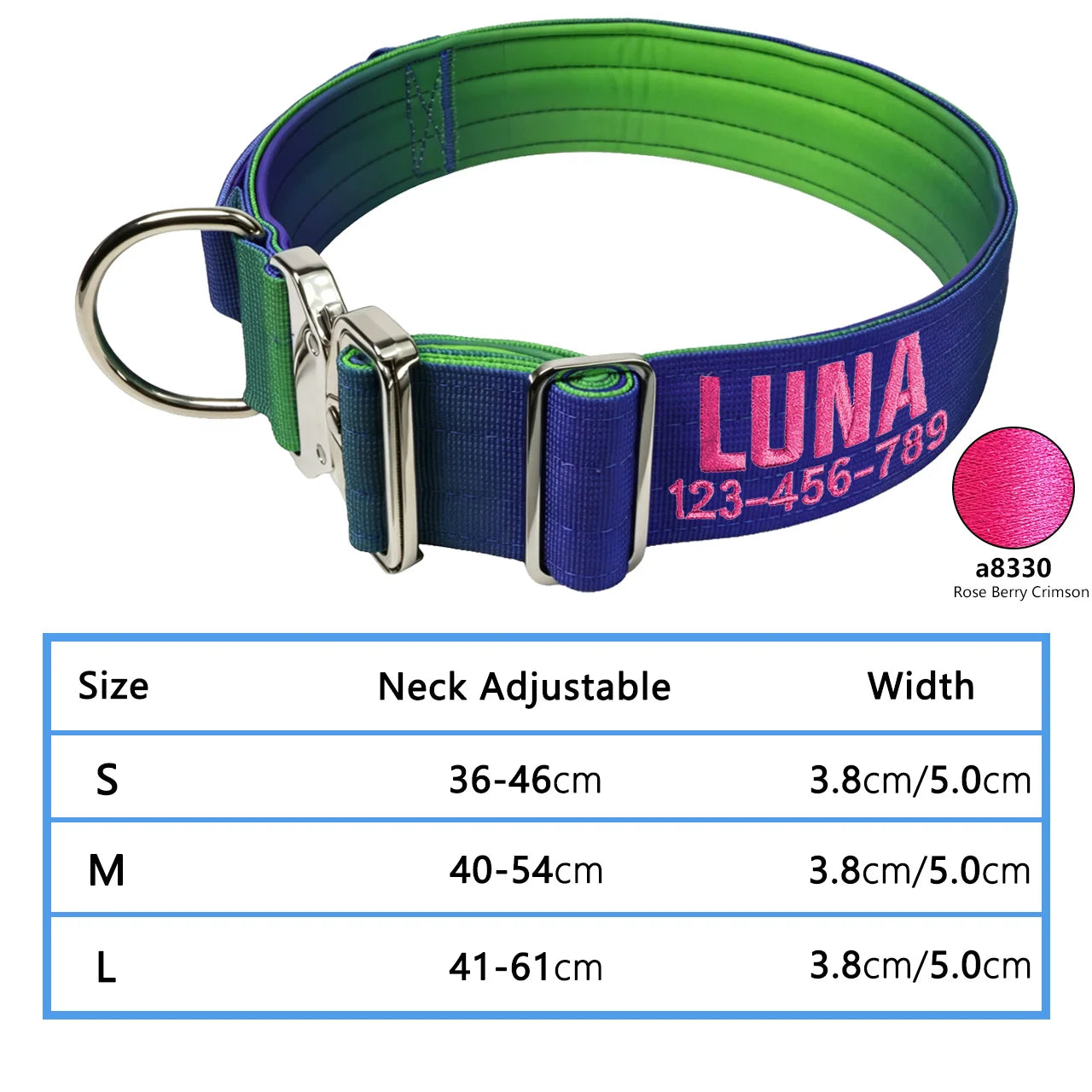 Custom Dog Collar Gradient 12 Colors, Name Number Engraved Knitted Heavy Duty, Adjustable No Pull Anti-Lost Pet Collar Large