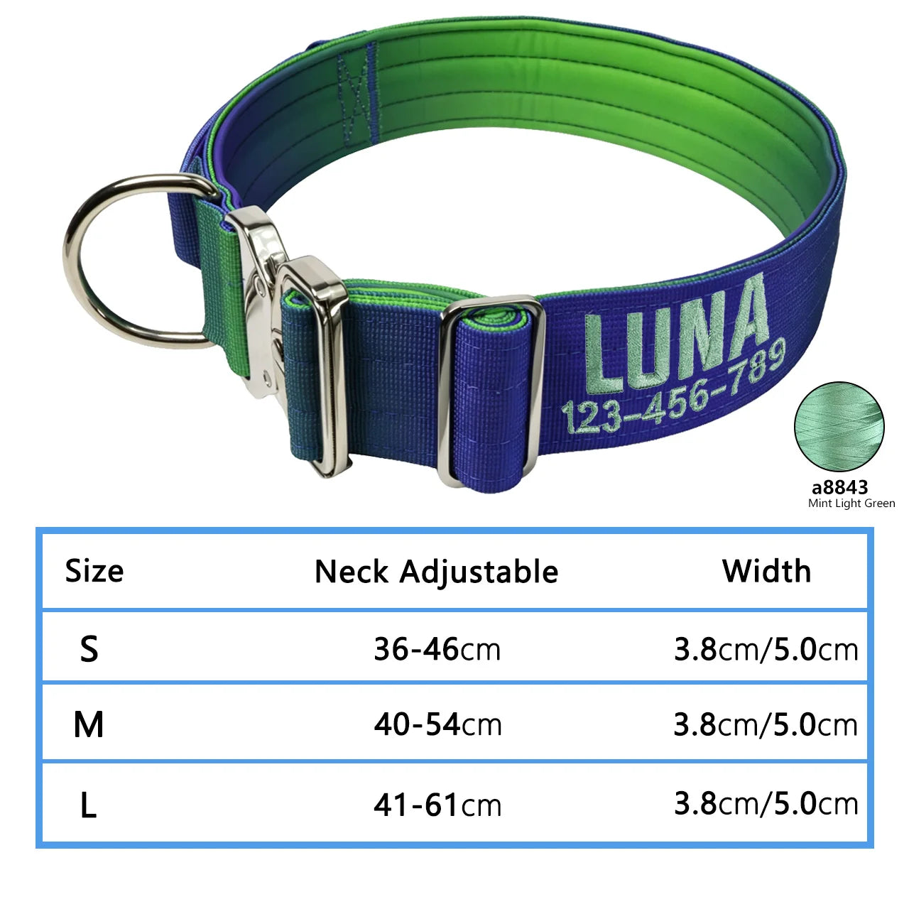 Custom Dog Collar Gradient 12 Colors, Name Number Engraved Knitted Heavy Duty, Adjustable No Pull Anti-Lost Pet Collar Large