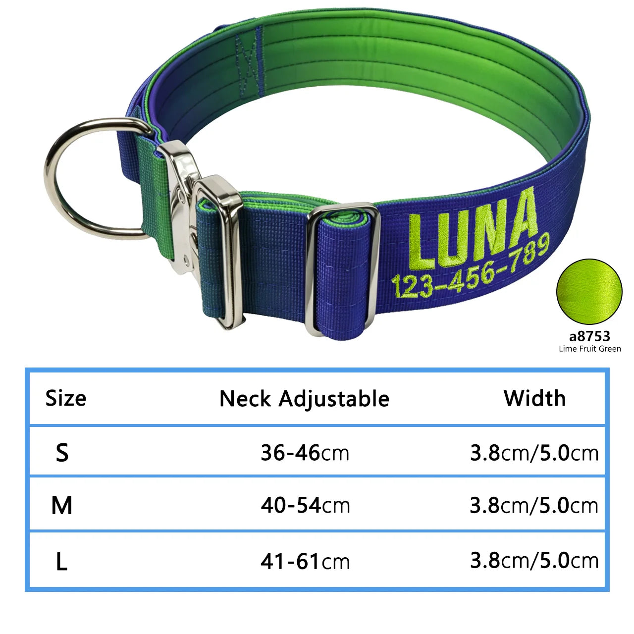 Custom Dog Collar Gradient 12 Colors, Name Number Engraved Knitted Heavy Duty, Adjustable No Pull Anti-Lost Pet Collar Large